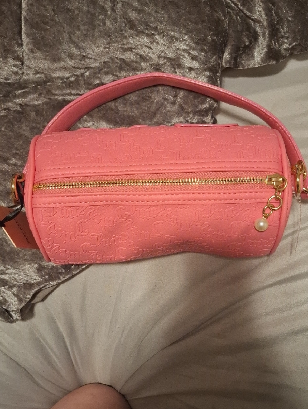 Juicy Couture Coral Pink Rhinestone Logo Shoulder Bag - Picture 4 of 10